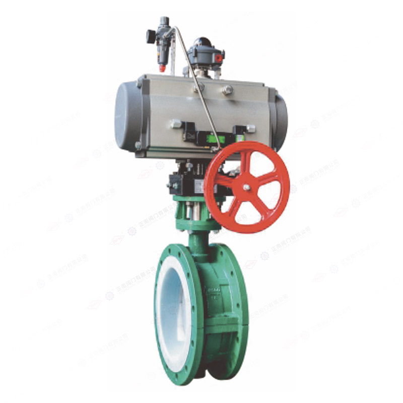 Fluorine lined pneumatic flange butterfly valve