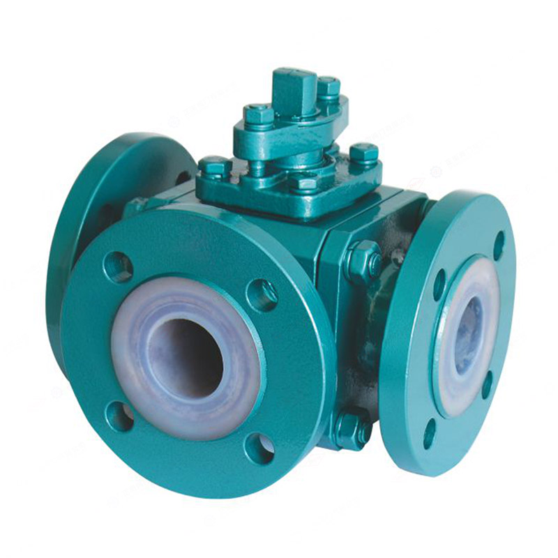 Fluorine lined three-way ball valve