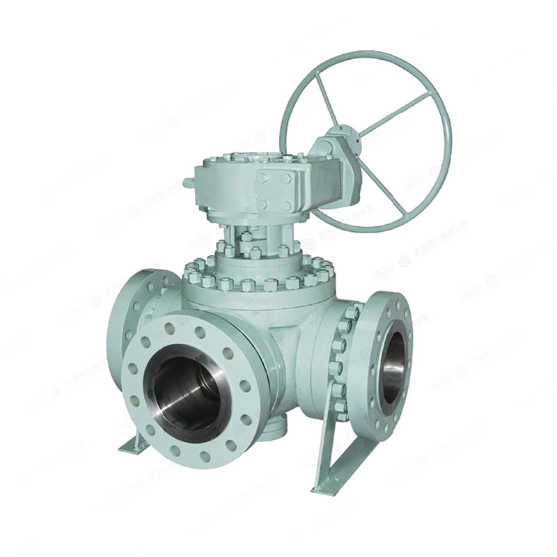 Worm wheel fixed three-way ball valve