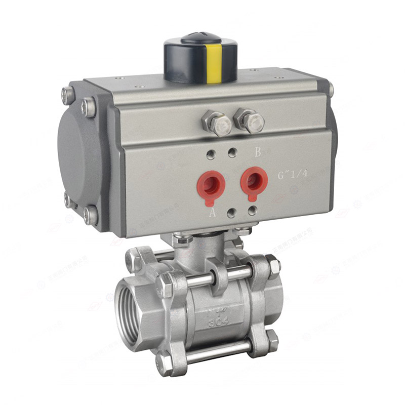 Pneumatic three piece threaded ball valve