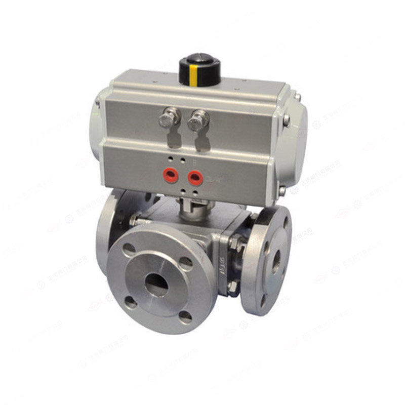 Pneumatic three-way flange ball valve